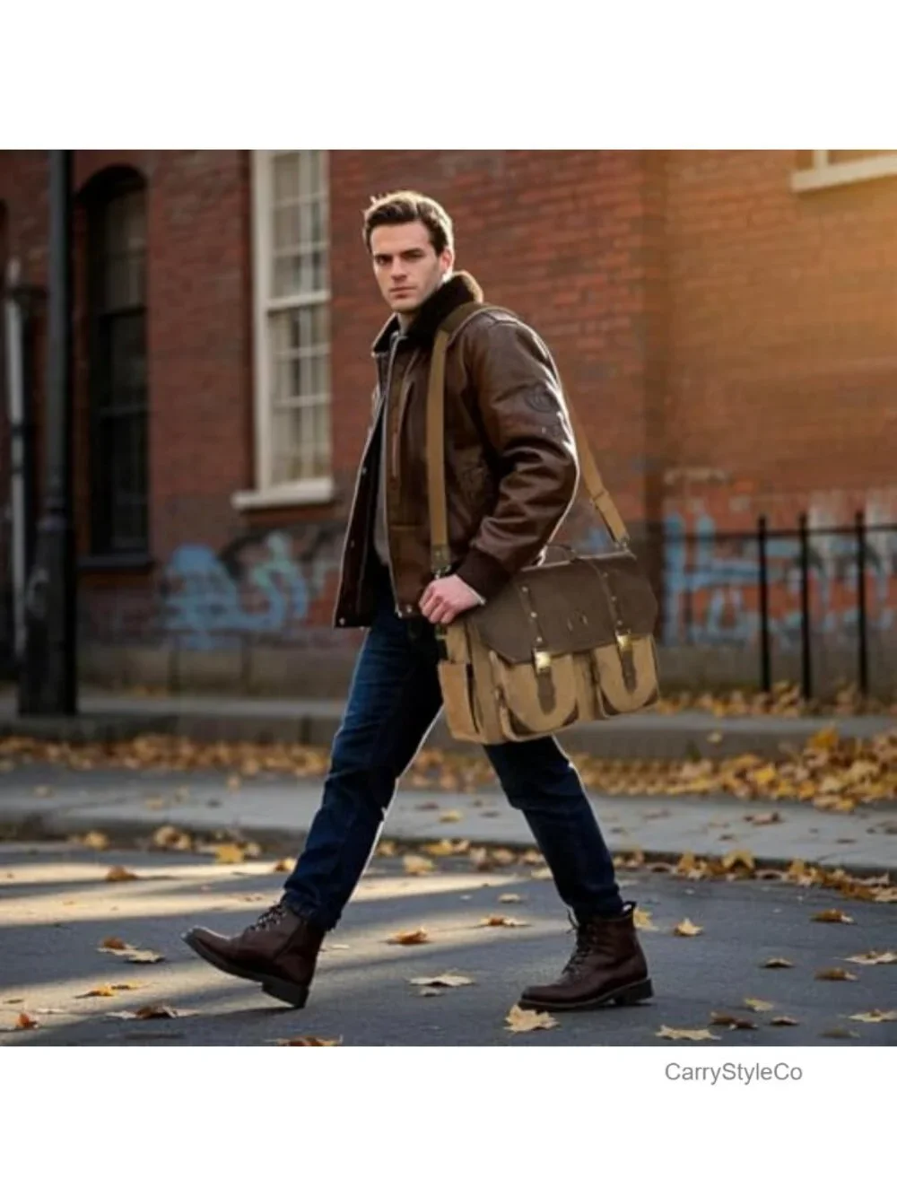 Vintage Canvas Messenger Bag with USB Charging Port - 15.6